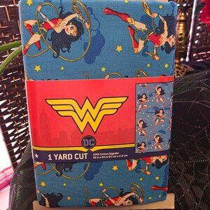 New DC Wonder Woman 1 Yard Cotton Fabric Cut - Blue Star Pattern